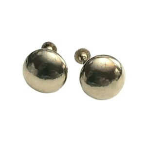 Silver Button Screw Back Earrrings Vintage